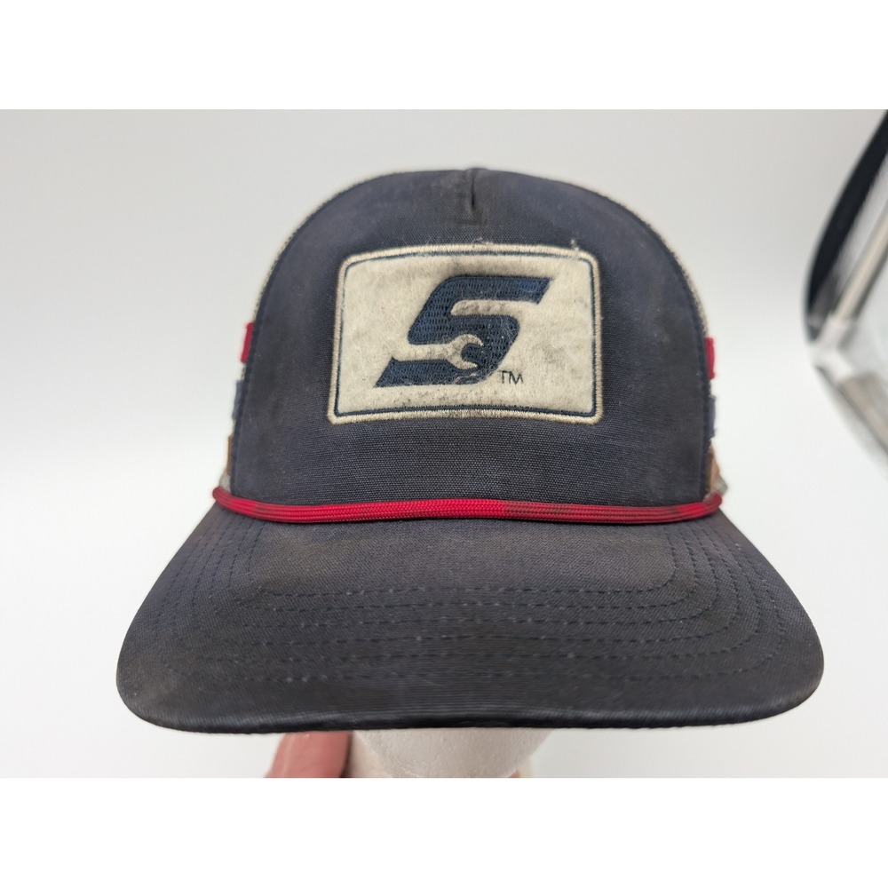 Snap-on Tools Vintage Trucker Hat Navy Blue Mesh Snapback Logo Patch